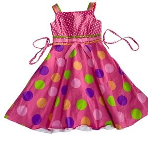 Rare Too! Polka Dot Fit & Flare Party Dress Girls 7 Pink Multi